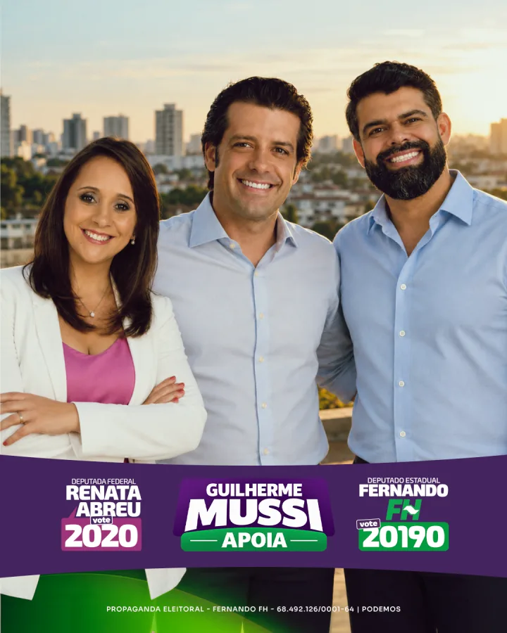 Renata Abreu, Guilherme Mussi e Fernando FH em arte oficial de apoio